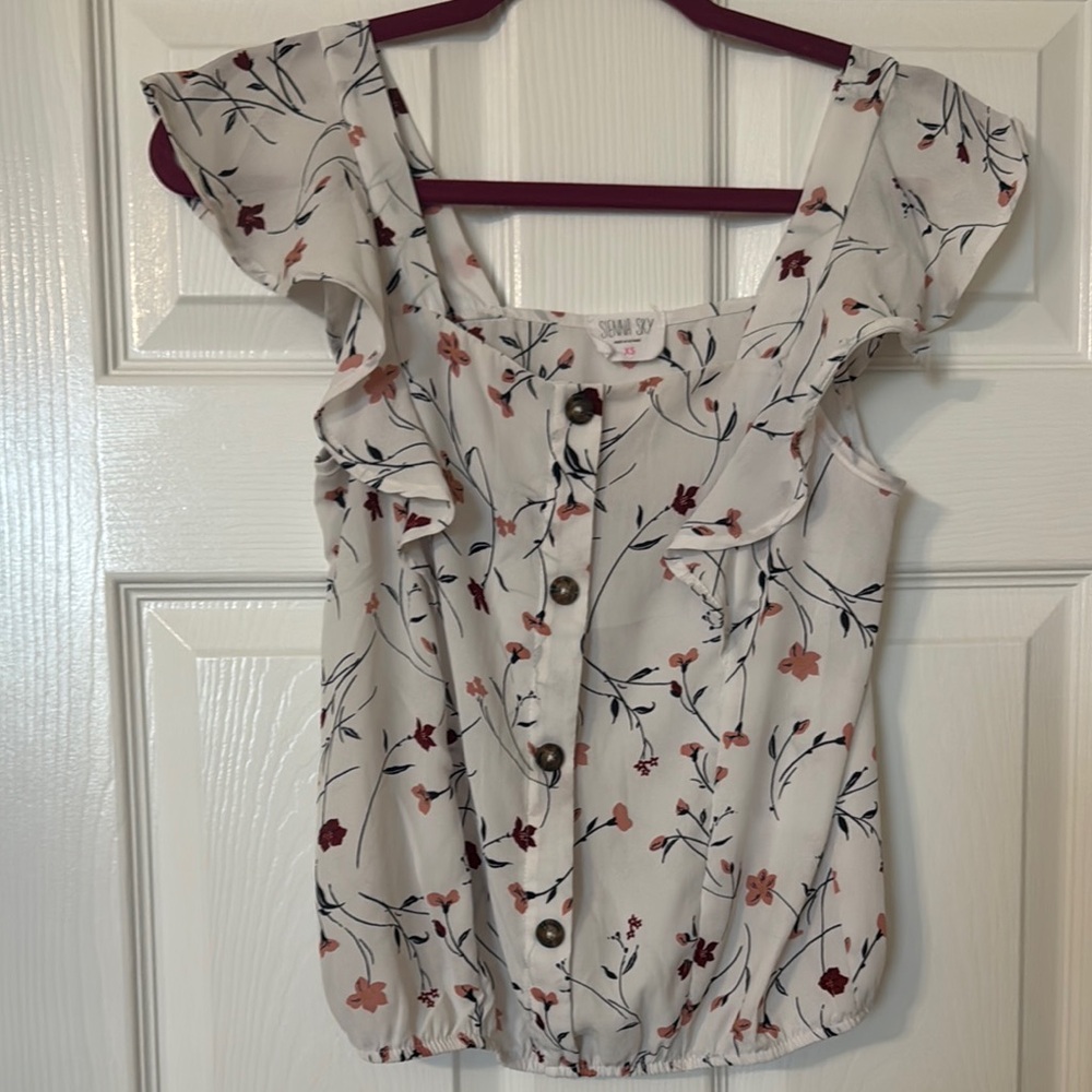 Sienna Sky Floral Blouse - Cream and Pink